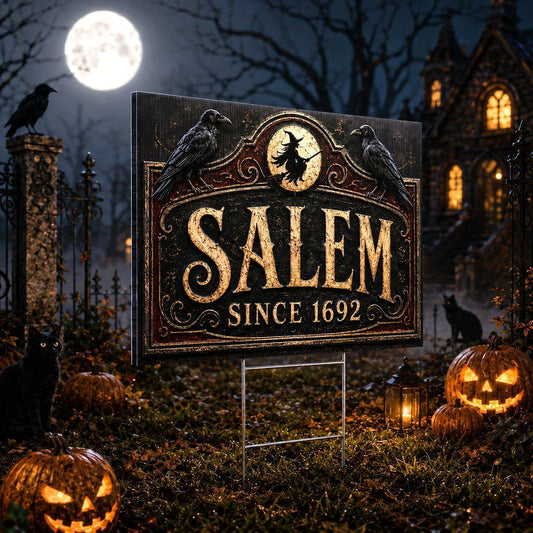 Spooky Witch Raven Salem Halloween Yard Sign - garden display
