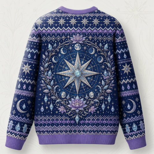 Star Witch Sweater Lotus Moon Phases Periwinkle Knit Jumper back view