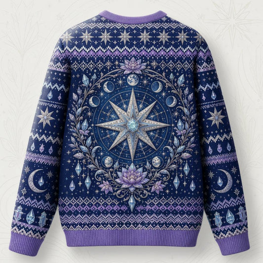 Star Witch Sweater Lotus Moon Phases Periwinkle Knit Jumper back view