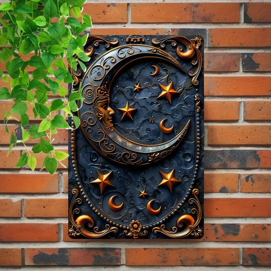 Star and Crescent Moon Metal Sign Celestial Moon Goddess Wall Art-MoonChildWorld