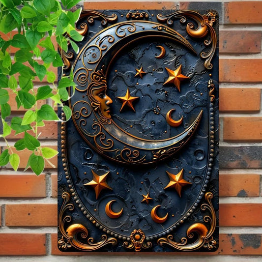 Star and Crescent Moon Metal Sign Celestial Moon Goddess Wall Art-MoonChildWorld