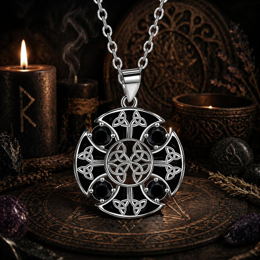 Sterling Silver Triquetra Celtic Knot Pendant Pagan Trinity Knot Necklace with Black Cubic Zirconia Wicca Jewelry -MoonChildWorld