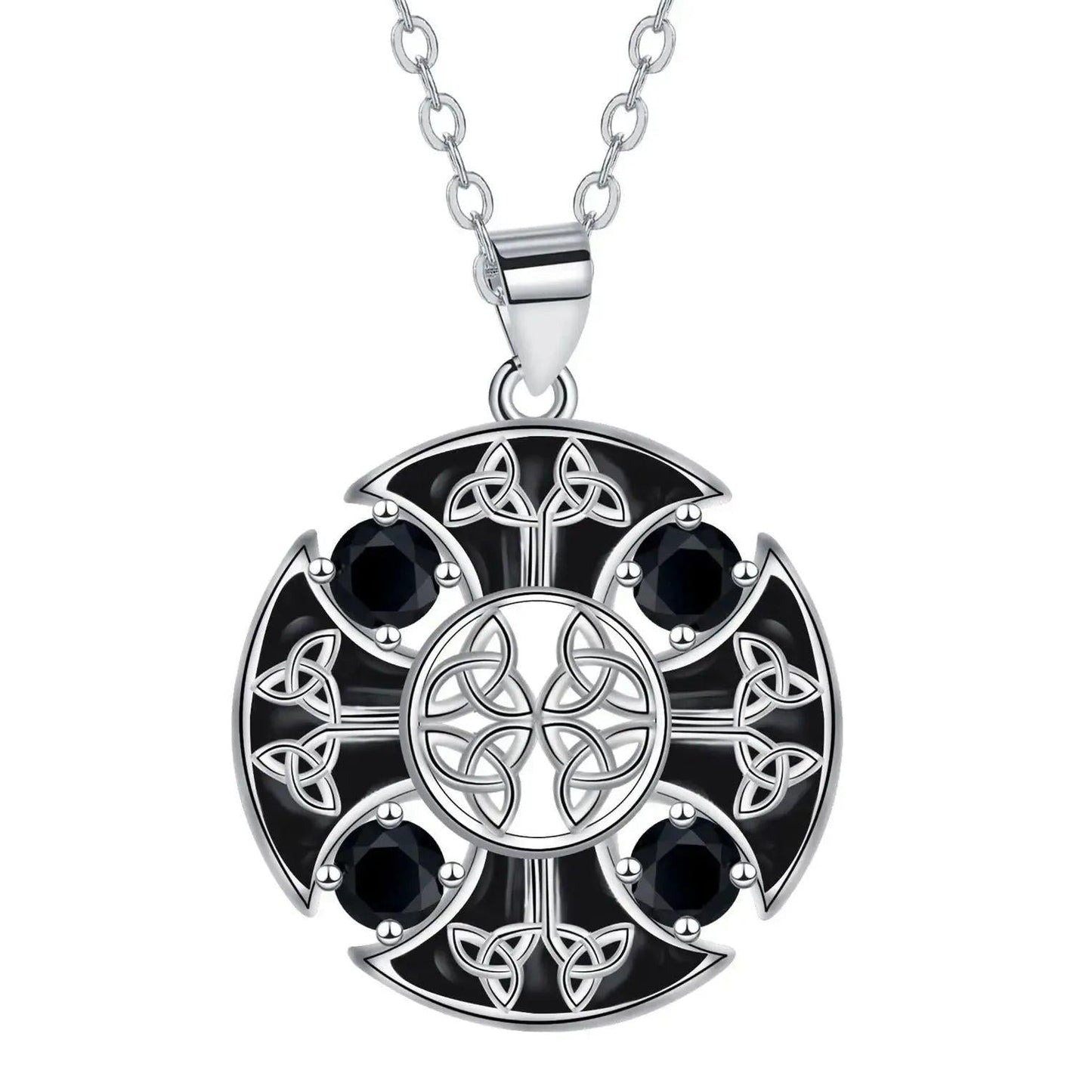 Sterling Silver Triquetra Celtic Knot Pendant Pagan Trinity Knot Necklace with Black Cubic Zirconia Wicca Jewelry -MoonChildWorld