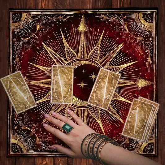 Astrological tarot cloth – sun and moon print detail close-up