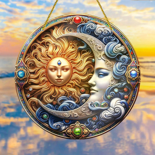 Sun Moon Goddess Suncatcher Celestial Acrylic Sign Sun Moon Window Hanging-MoonChildWorld