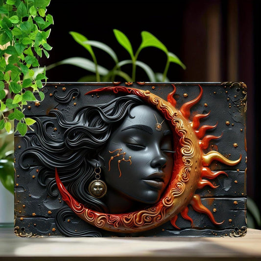Sun Moon Goddess Wall Art Celestial Goddess Metal Sign Pagan Home Decorations-MoonChildWorld