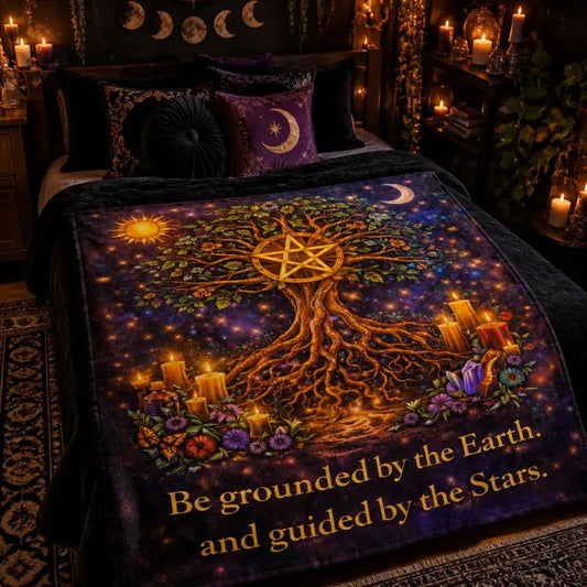 Sun Moon and Pentacle Tree of Life Wicca Blanket Pagan Decor with Cosmic Energy_mockup_1.webp