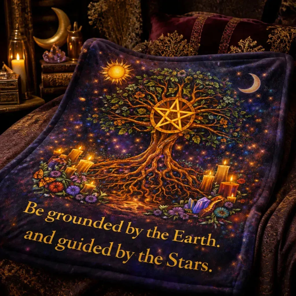 Sun Moon and Pentacle Tree of Life Wicca Blanket Pagan Decor with Cosmic Energy_mockup_3.webp