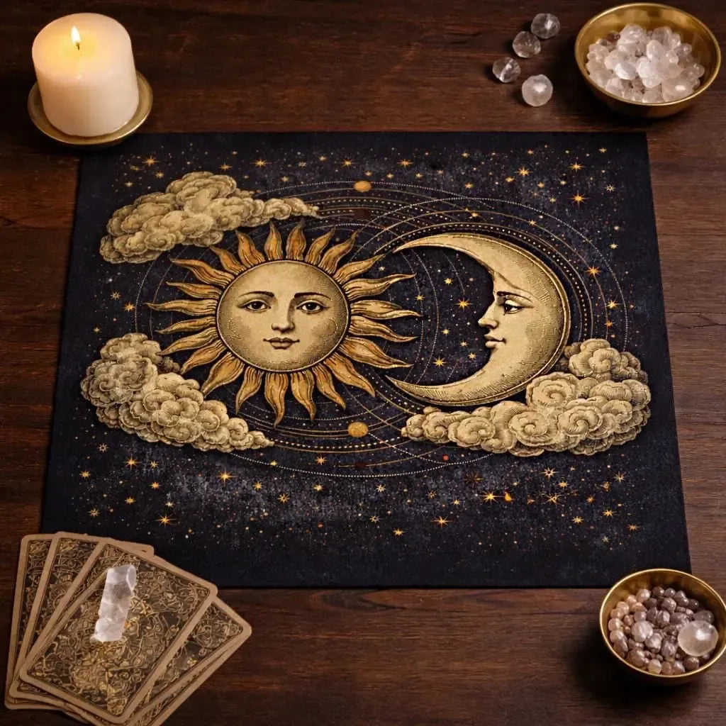 Sun and Moon Celestial Tarot Altar Cloth Divination Mat-MoonChildWorld