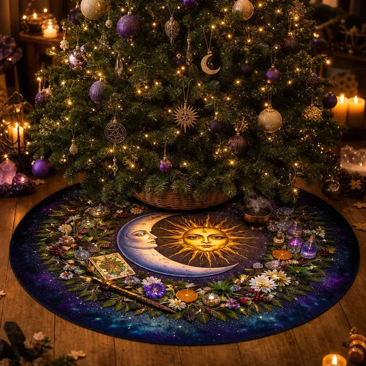Sun and Moon Celestial Yule Tree Skirt – Pagan Witchy Gothic Decor_mockup_1.webp