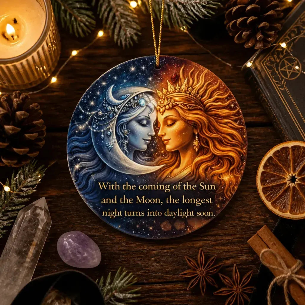 Sun and Moon Goddess Yule Ceramic Ornament – Wiccan Christmas Decor_mockup_3.webp