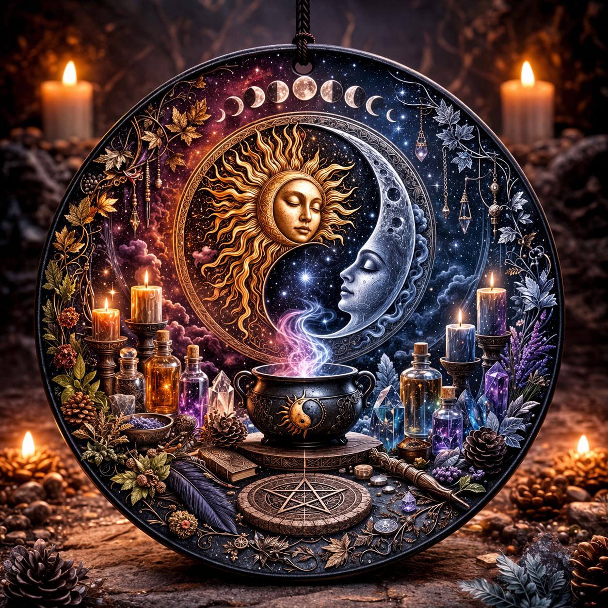 Sun and Moon Pagan Altar Christmas Ceramic Ornament – Wiccan Yule Home Decor-MoonChildWorld