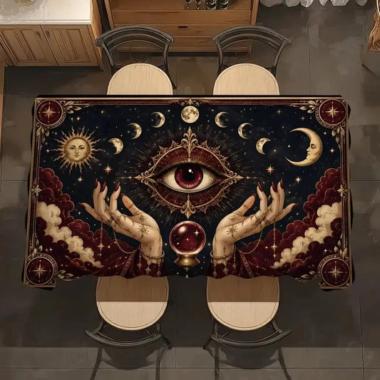 Tarot eye tablecloth – divination altar table cloth, full spread view
