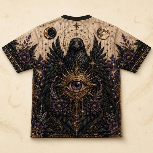 Tarot Raven Witch T-Shirt All Seeing Eye Parchment Gothic Tee back view