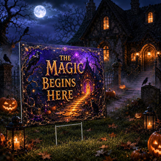 The Magic Begins Here Halloween Yard Sign - garden display