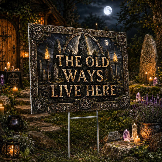 The Old Ways Live Here Ancient Runes Wicca Yard Sign - garden display