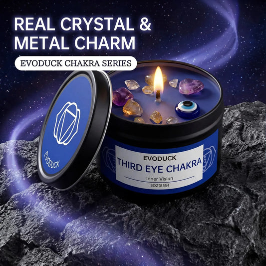 Third eye chakra candle with crystal and evil eye charm