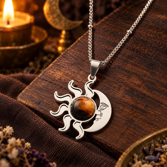 Tiger Eye Sun Moon Necklace โ ritual scene detail 3