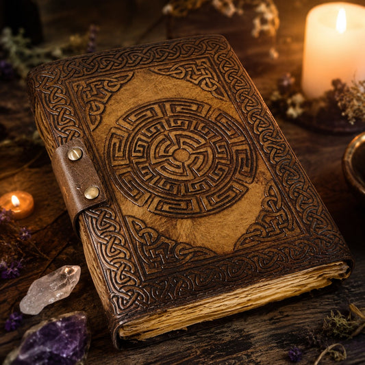 Tree of Life Leather Journal – Handmade Pagan Grimoire Unlined Deckle Pages – leather journal, back cover view