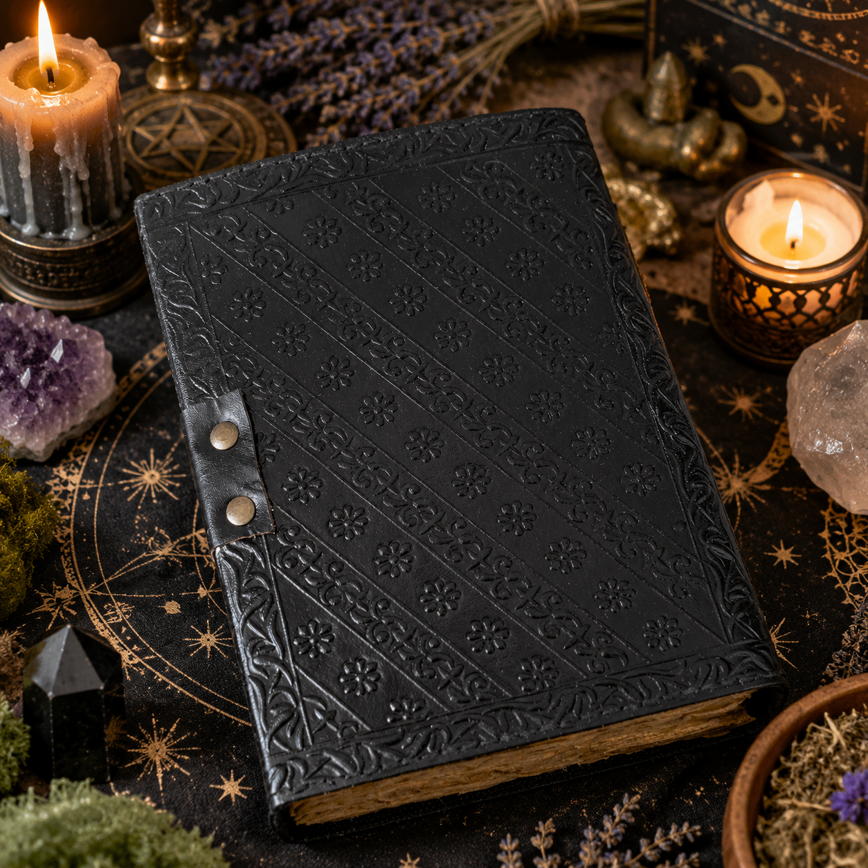 Tree of life leather journal – refillable handmade Pagan grimoire notebook, embossed hardcover, view 4
