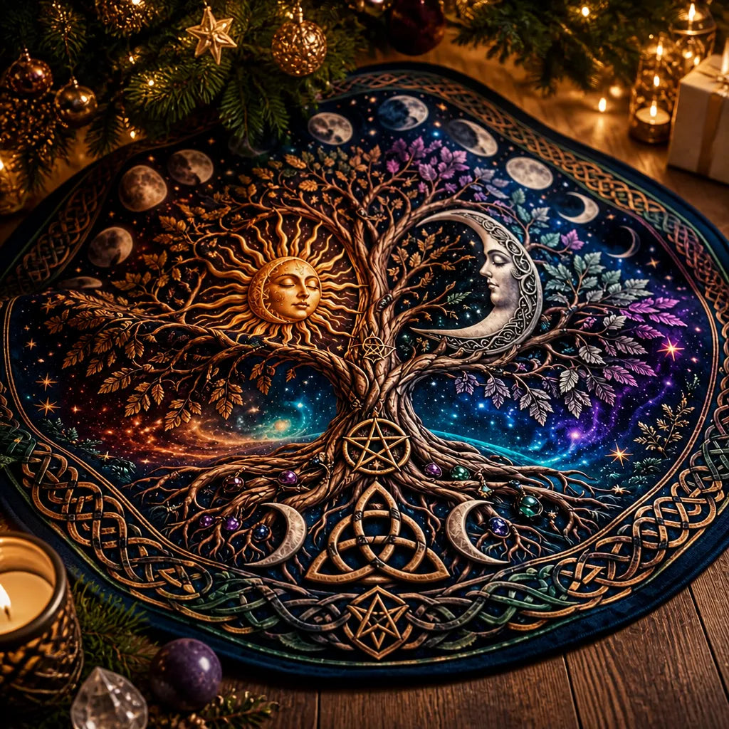 Tree of Life Sun and Moon Yule Tree Skirt – Pagan Witch Gothic Decor_mockup_3.webp