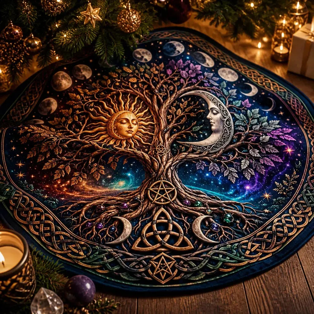 Tree of Life Sun and Moon Yule Tree Skirt – Pagan Witch Gothic Decor_mockup_3.webp
