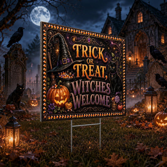 Trick or Treat, Witches Welcome Halloween Yard Sign - garden display