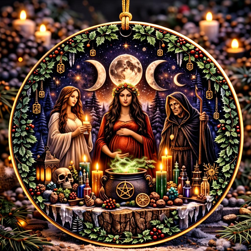 Triple Goddess Pagan Yule Ceramic Ornament with Triple Moon – Wiccan Christmas Home Decor-MoonChildWorld
