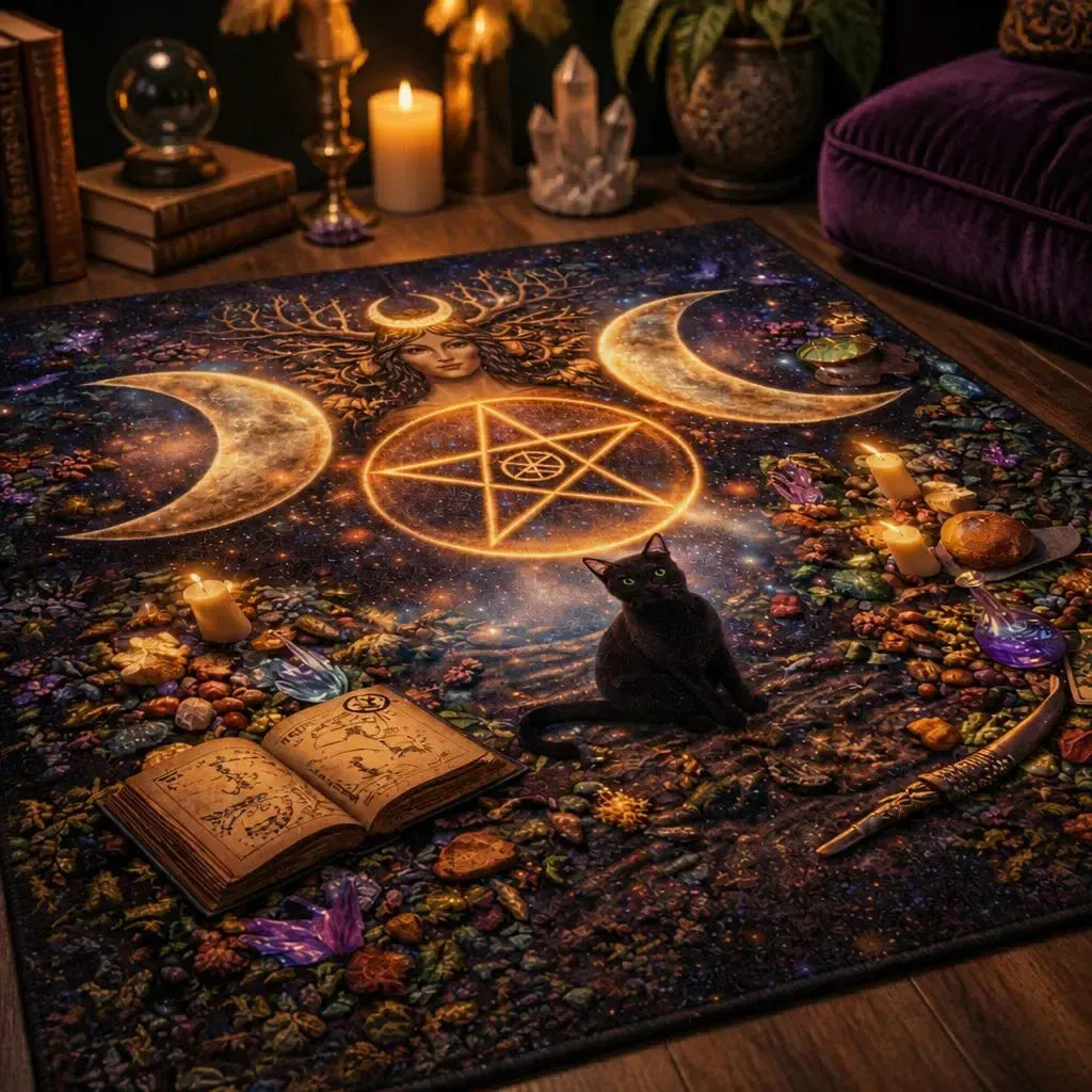 Triple Moon & Black Cat Area Rug – Witchy Carpet for Wicca Decor_mockup_3.webp