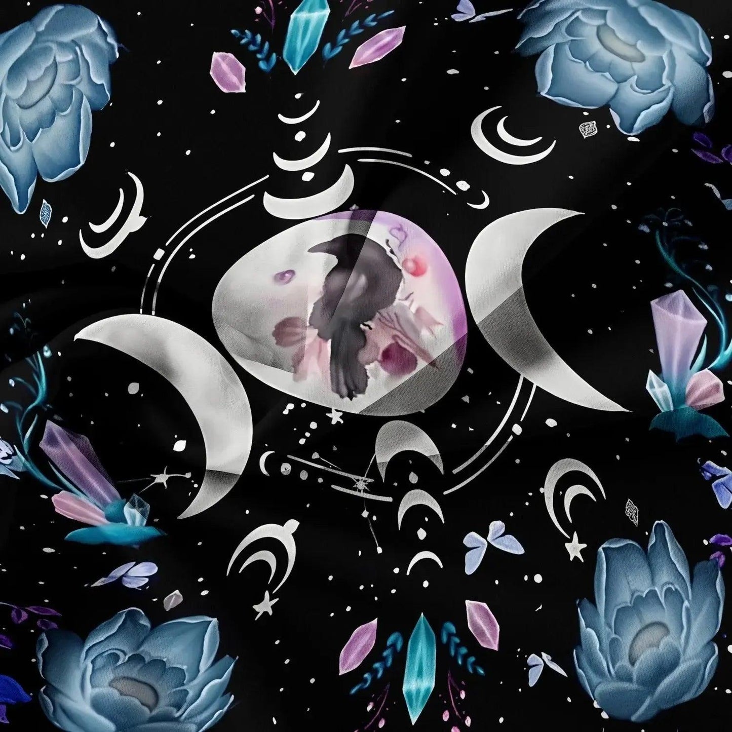Triple Moon Black Raven Wicca Duvet Cover Set Wiccan Bedding Set Witchy Home Decor-MoonChildWorld