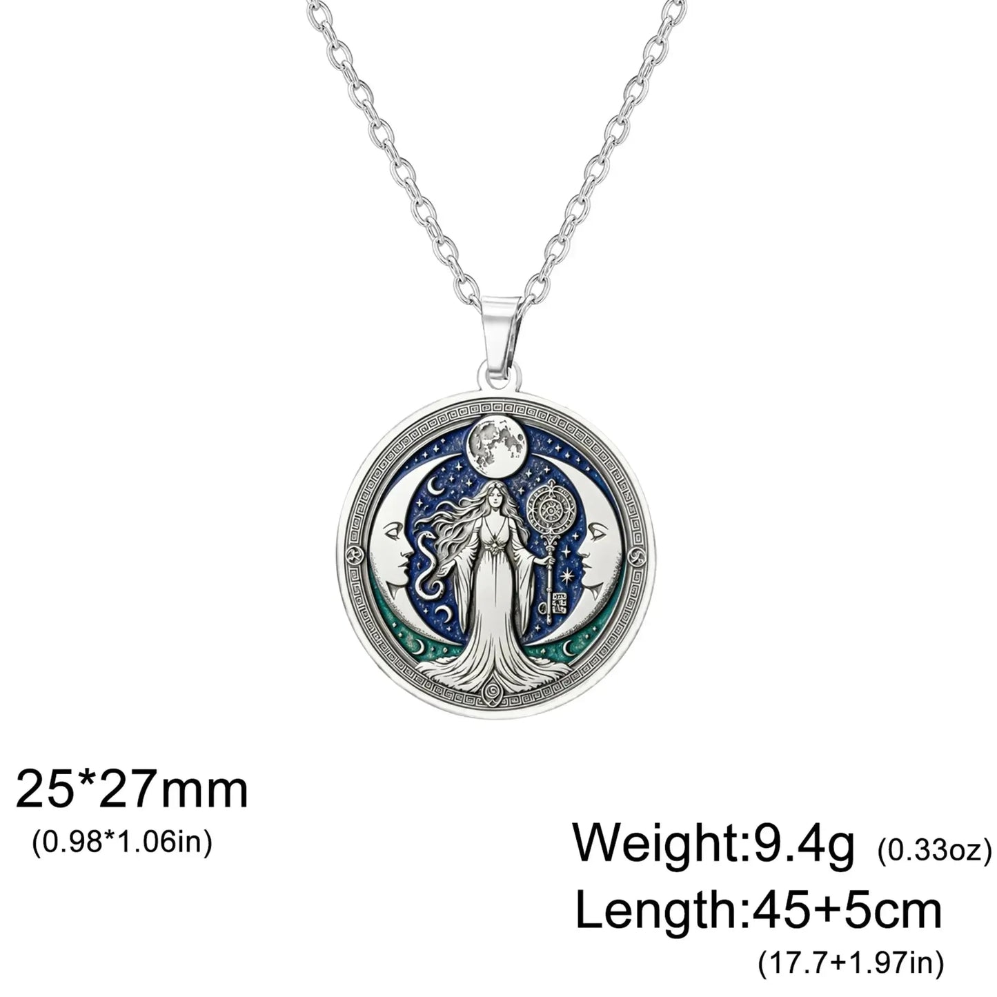 Triple Moon Goddess Enamel Necklace Wiccan Witch Amulet-MoonChildWorld
