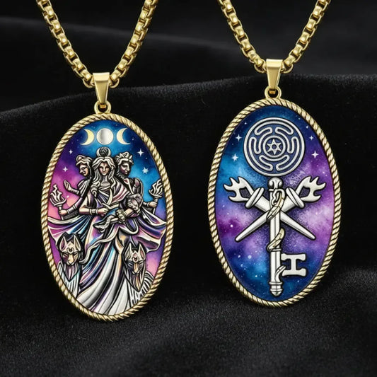 Triple moon goddess pendant worn – witch talisman styling