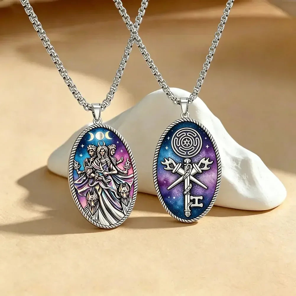 Triple moon pendant – close-up of waxing, full and waning moon detail