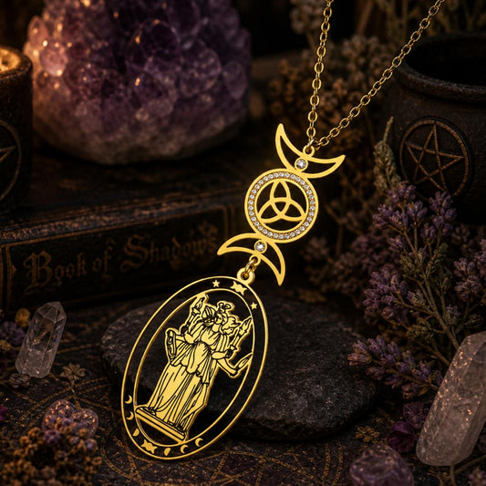 Triple Moon Goddess Necklace Hecate Goddess Wicca Necklace Pagan Jewelry-MoonChildWorld