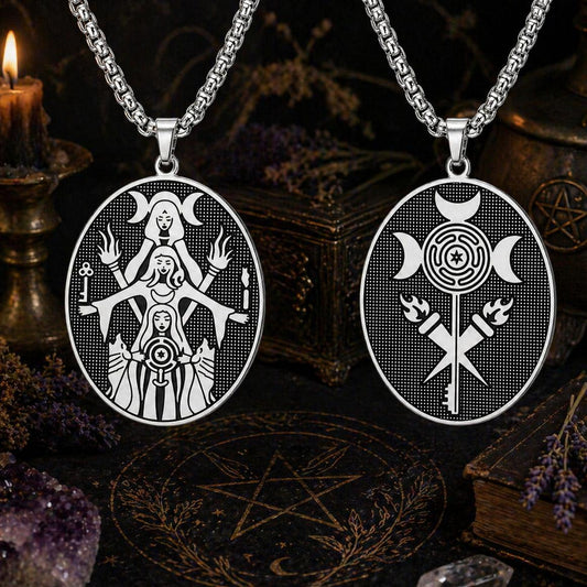 Triple Moon Goddess Necklace Wheel of Hecate Necklaces Wicca Pagan Jewelry-MoonChildWorld