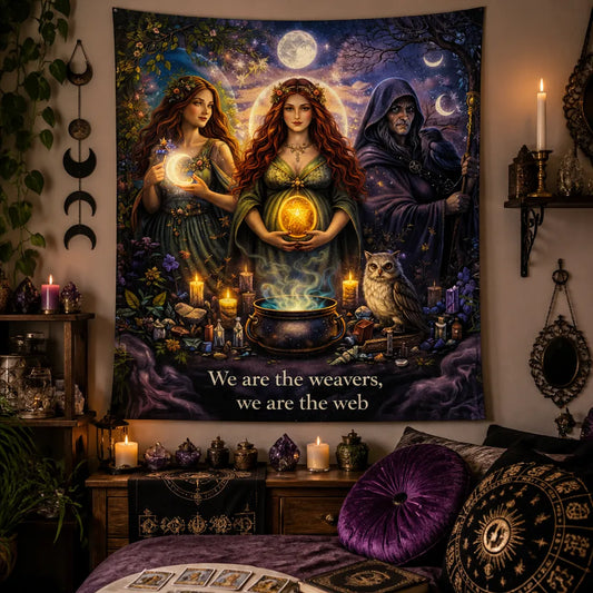 Triple Moon Goddess Pagan Tapestry - Wiccan Altar Wall Hanging_mockup_1.webp