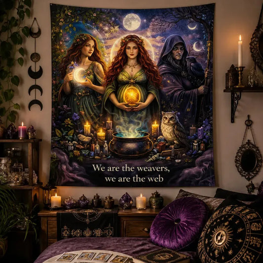 Triple Moon Goddess Pagan Tapestry - Wiccan Altar Wall Hanging_mockup_1.webp