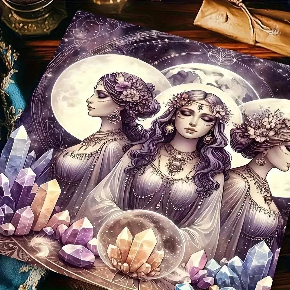 Triple Moon Goddess Wicca Altar Cloth Pagan Tablecloth For Tarot Reading-MoonChildWorld