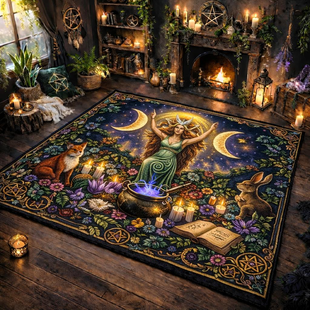 Triple Moon Goddess Wicca Area Rug – Pagan Spiral Goddess Carpet for Altar Decor-MoonChildWorld