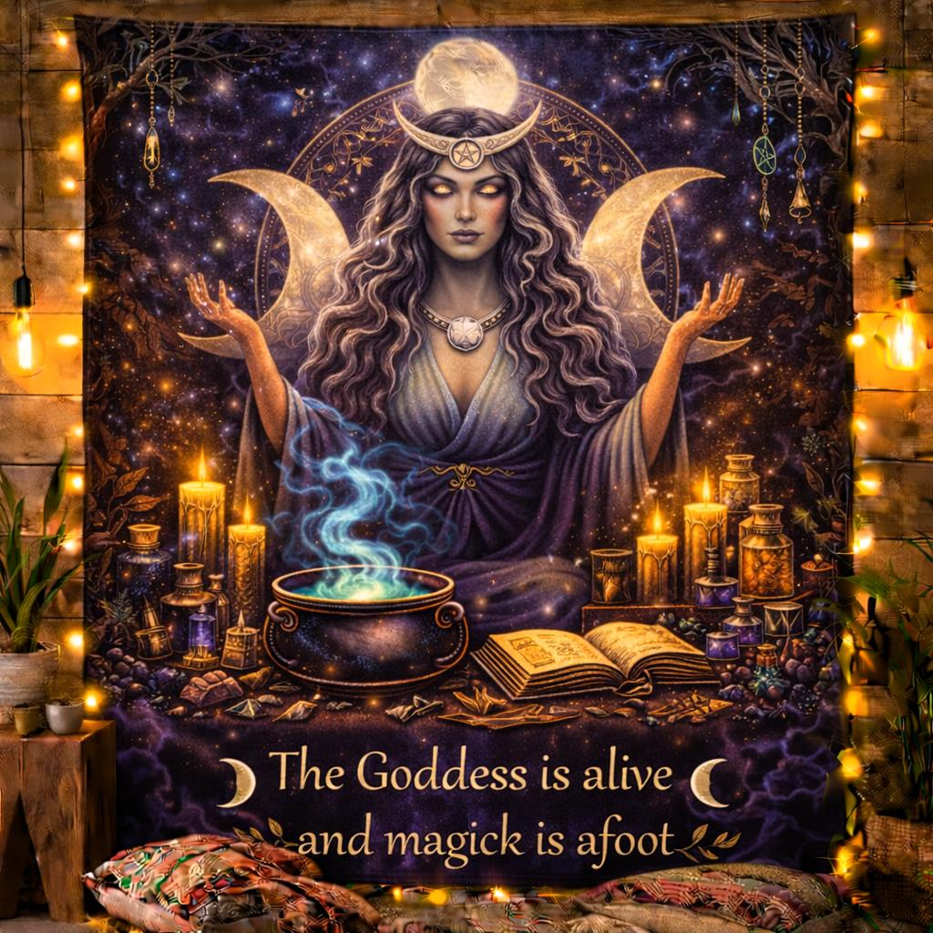 Triple Moon Goddess Wicca Tapestry – Pagan Spiritual Altar Wall Hanging-MoonChildWorld