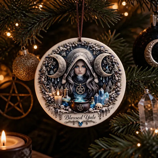Triple Moon Goddess Wiccan Yule Ceramic Ornament โ Pagan Holiday Ornament_mockup_1.webp