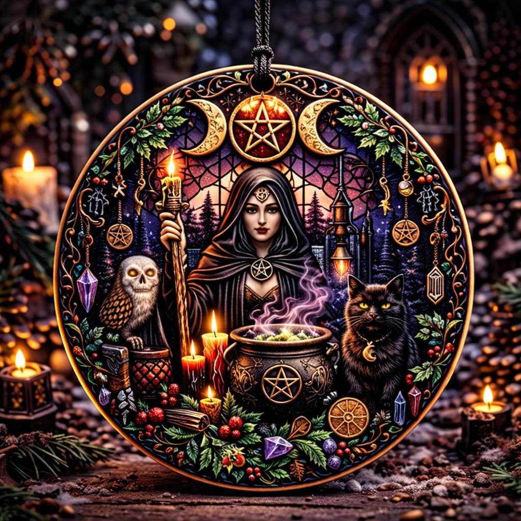 Triple Moon Goddess Yule Ceramic Ornament with Black Cat, Owl – Wiccan Holiday Ornament-MoonChildWorld