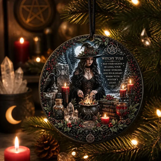 Spooky Dark Witch Ceramic Ornament – Halloween Style Christmas Decor_mockup_1.webp