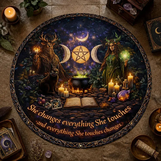 Triple Moon Pentagram Wicca Round Rug Black Cat Witchy Carpet Samhain Home Decor_mockup_2.webp