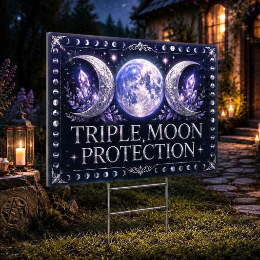 Triple Moon Protection Wicca Yard Sign - garden display