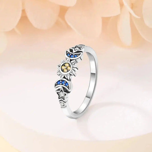 Triple Moon Sun Ring Wiccan Ring-MoonChildWorld