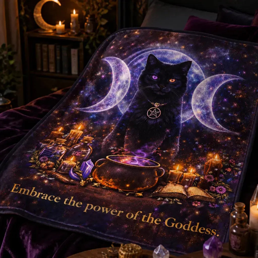 Triple Moon Wicca Black Cat Blanket Occult Cat Blanket for Witch Home Decor_mockup_3.webp