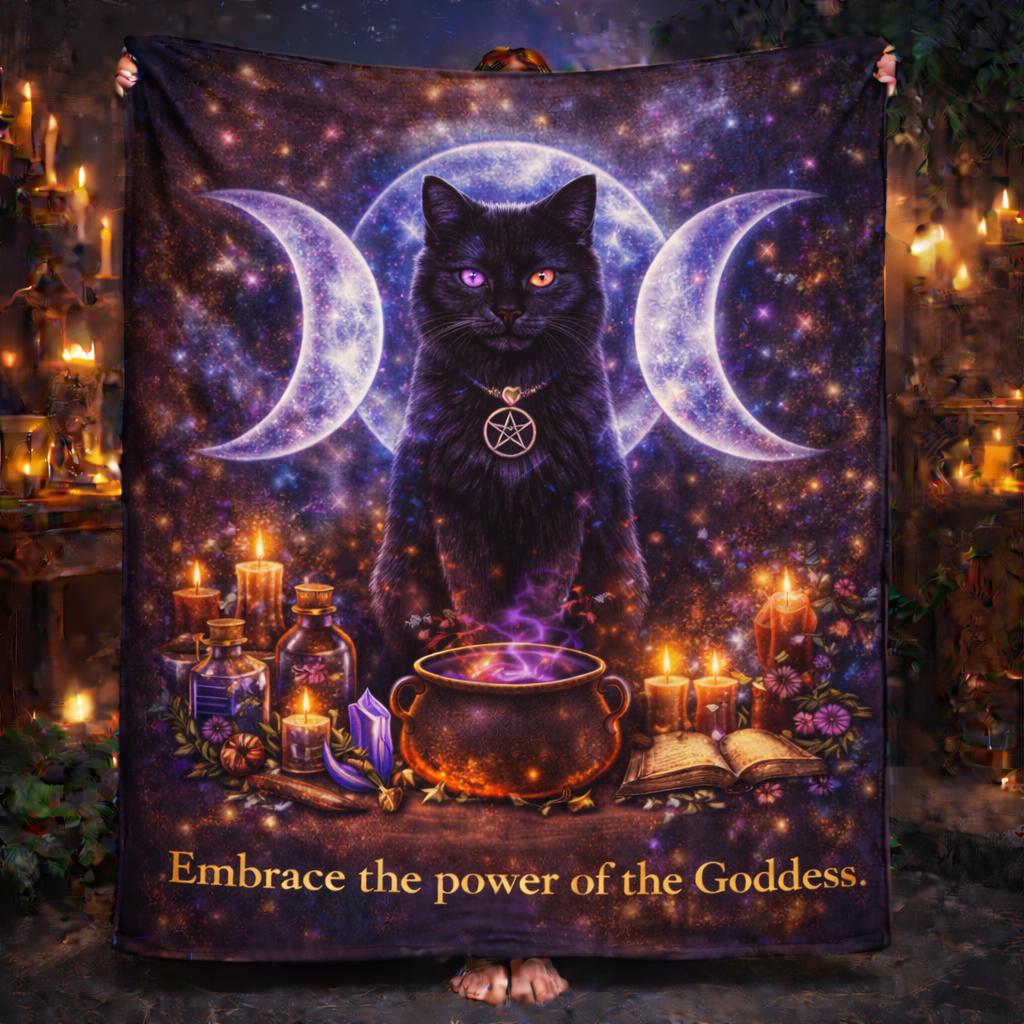 Triple Moon Wicca Black Cat Blanket Occult Cat Blanket for Witch Home Decor-MoonChildWorld
