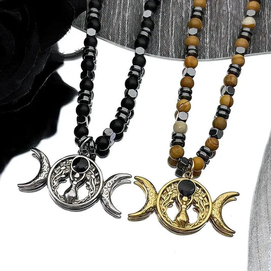 Triple Moon Wicca Goddess Necklace Pagan Goddess Jewelry-MoonChildWorld