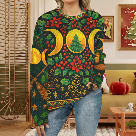 Triple Moon Wicca Yule Sweatshirt Pagan Christmas Sweater-MoonChildWorld